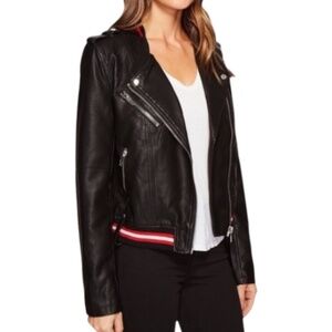 Blank NYC Faux Leather Moto Jacket Red White Ribbed Stripes — Size L